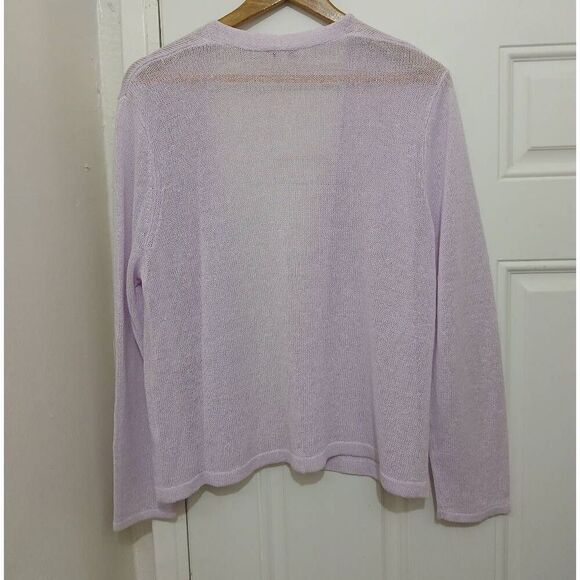 J jill womens large linen viscose  open knit lavender purple cardigan topper - Picture 4 of 7